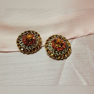 Vintage Orange Rhinestone Earrings
